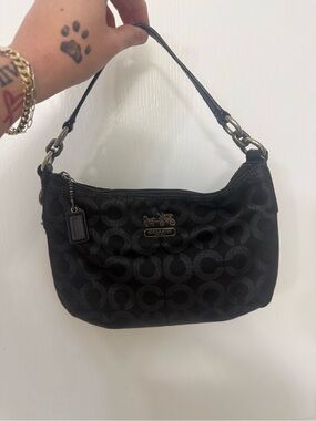 Vintage Coach Black Signature Jacquard Mini Shoulder Bag